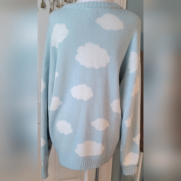 Care Bears by Hot Topic Cozy Grandpa Cardigan Womens L Sky Blue Clouds Whimsical - Picture 3 of 14